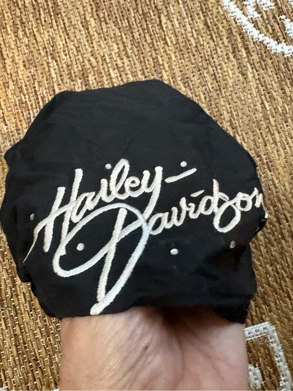 HARLEY DAVIDSON Motorcycles Black Cotton Rhinestone Head Wrap Scarf Skull Cap